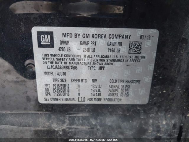 KL4CJASB5KB874506 Buick Encore Fwd Preferred