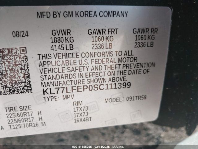 KL77LFEP0SC111399 Chevrolet Trax Fwd Ls