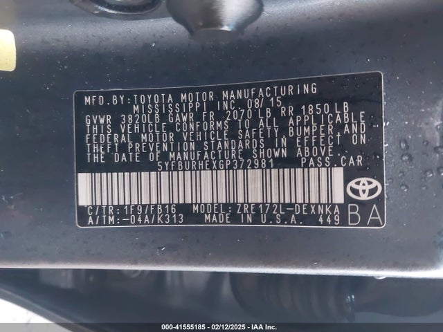Toyota Corolla Le Plus 2016 5YFBURHEXGP372981 Image 9