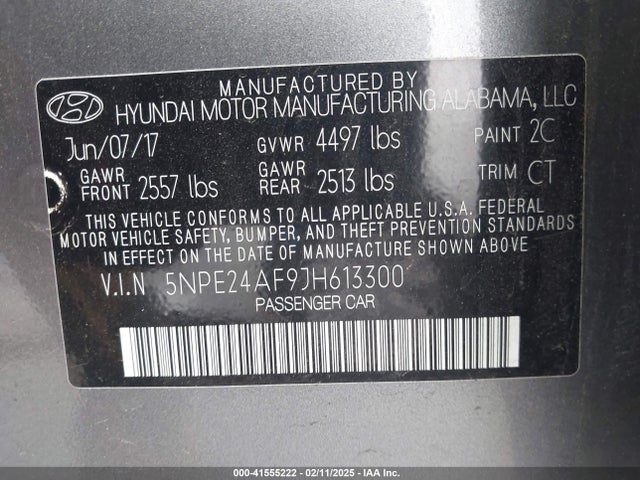 5NPE24AF9JH613300 Hyundai SONATA SE