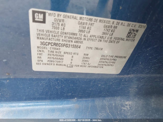 3GCPCREC6FG315564 Chevrolet Silverado 1500 1lt