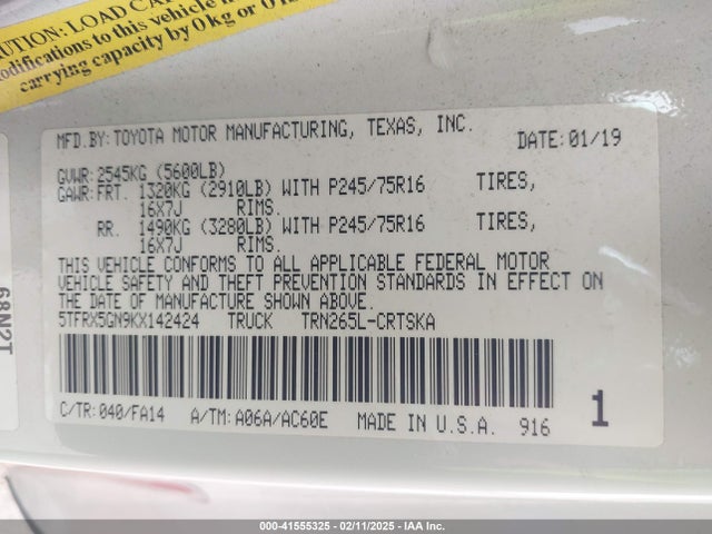5TFRX5GN9KX142424 Toyota Tacoma Sr