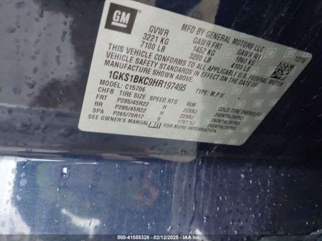 1GKS1BKC9HR197495 GMC YUKON SLT