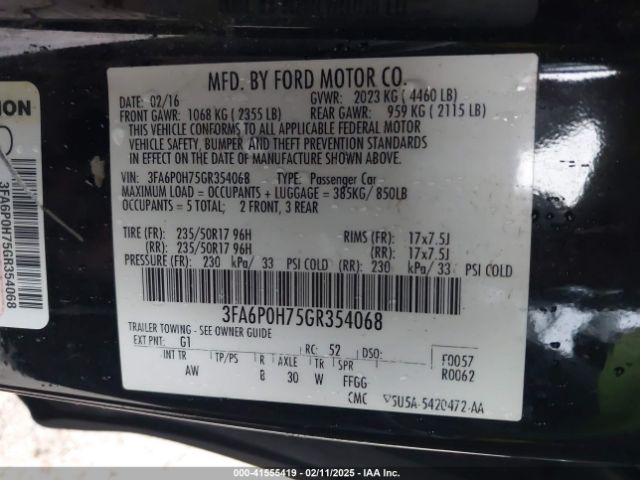 3FA6P0H75GR354068 Ford FUSION SE