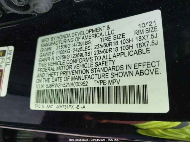 2022 HONDA CR-V 5J6RW2H52NA000952 Photo 8