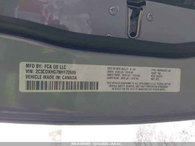 2C3CDXHG7NH172609 Dodge Charger Gt Rwd