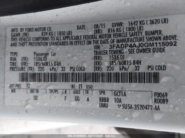 3FADP4AJ0GM115092 Ford FIESTA S