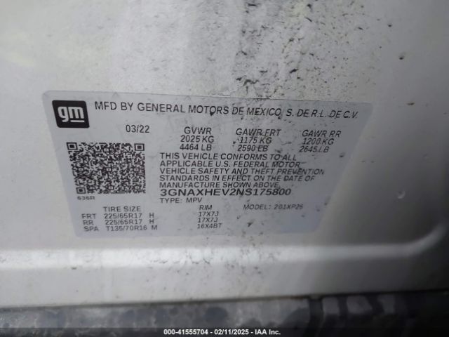 3GNAXHEV2NS175800 Chevrolet Equinox Fwd Ls