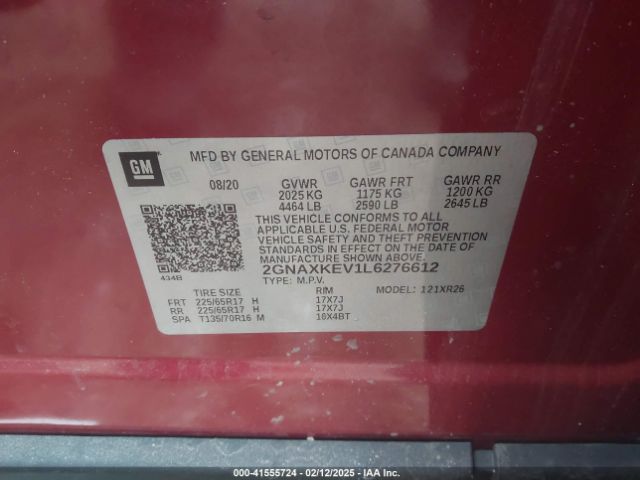 2GNAXKEV1L6276612 Chevrolet Equinox Fwd Lt 1.5l Turbo