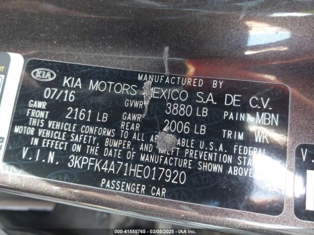 3KPFK4A71HE017920 KIA FORTE LX