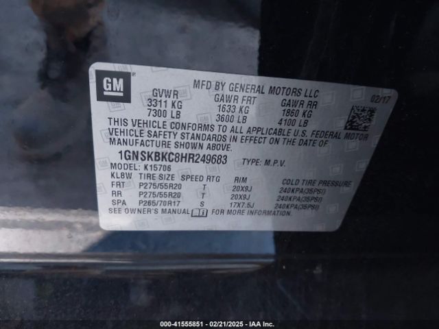 1GNSKBKC8HR249683 Chevrolet Tahoe Lt