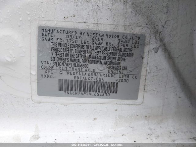 3N1CN7AP1HL856590 Nissan Versa 1.6 Sl