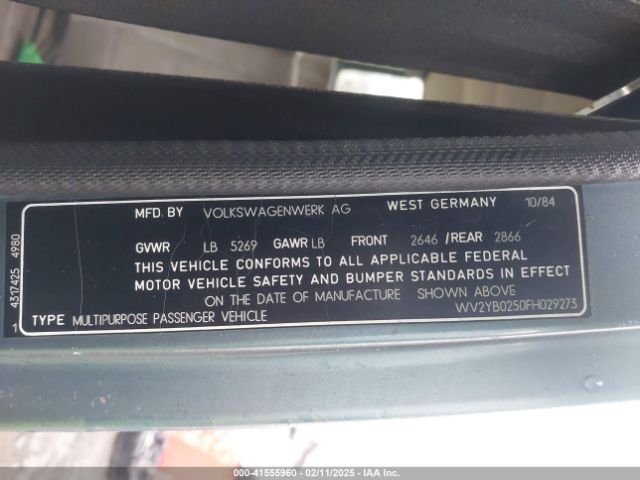 1985 VOLKSWAGEN VANAGON WV2YB0250FH029273 Photo 8