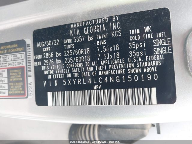 5XYRL4LC4NG150190 KIA SORENTO S