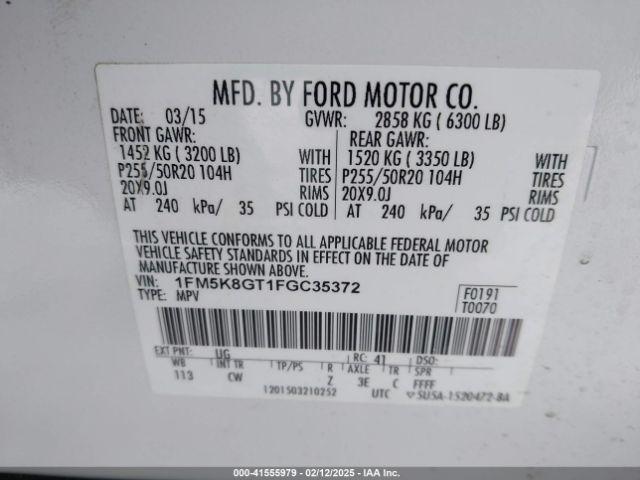 1FM5K8GT1FGC35372 Ford EXPLORER SPORT