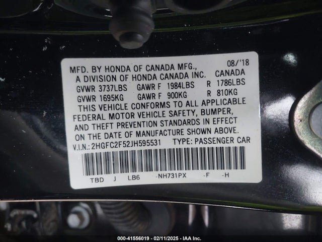 Honda Civic Lx 2018 2HGFC2F52JH595531 Image 9