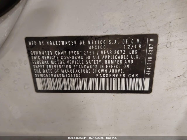 3VWC57BU8KM139782 Volkswagen Jetta 1.4t R-line/1.4t S/1.4t Se