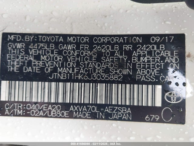 JTNB11HK6J3035882 Toyota CAMRY SE