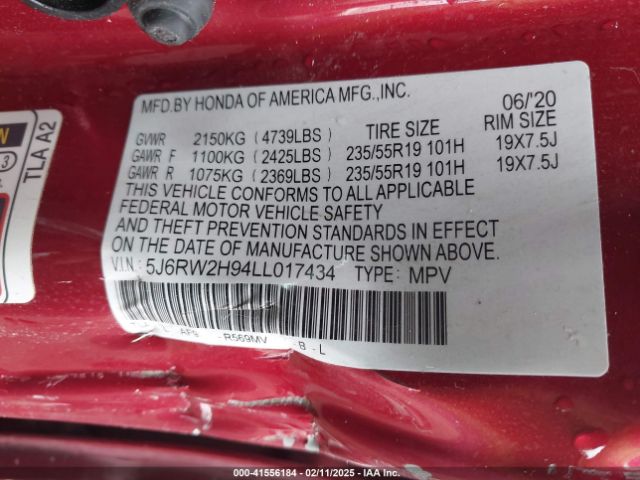 5J6RW2H94LL017434 Honda Cr-v Awd Touring