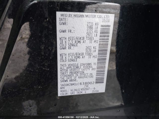 5N1DR2BM1LC638002 Nissan Pathfinder Sv 4wd