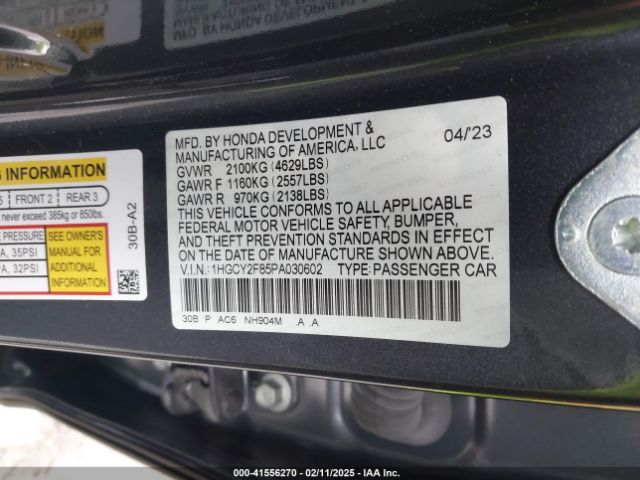 1HGCY2F85PA030602 Honda Accord Hybrid Touring