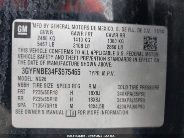 3GYFNBE34FS575465 Cadillac Srx Luxury Collection