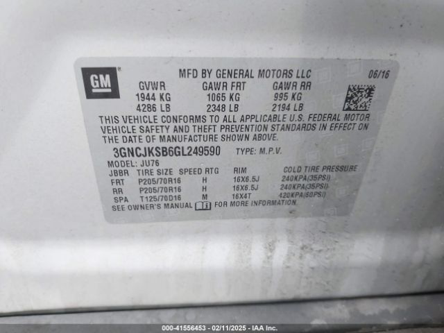 3GNCJKSB6GL249590 Chevrolet Trax 1ls