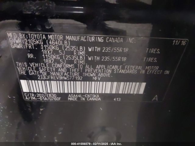 2T3JFREV9HW577192 Toyota RAV4 SE