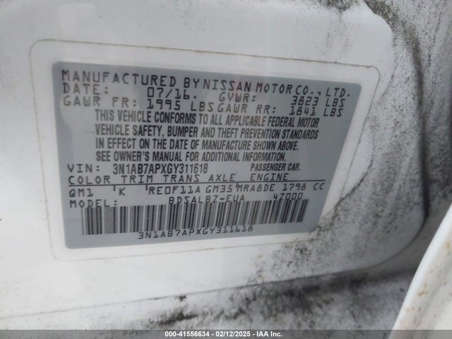 3N1AB7APXGY311618 Nissan SENTRA S