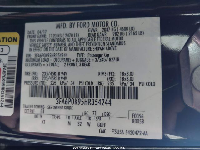 3FA6P0K95HR354244 Ford Fusion Titanium