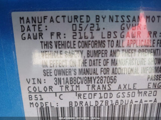 3N1AB8CV8MY287056 Nissan Sentra Sv Xtronic Cvt