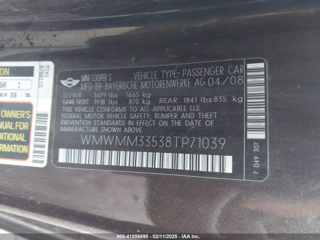 2008 MINI COOPER S CLUBMAN WMWMM33538TP71039 Photo 8