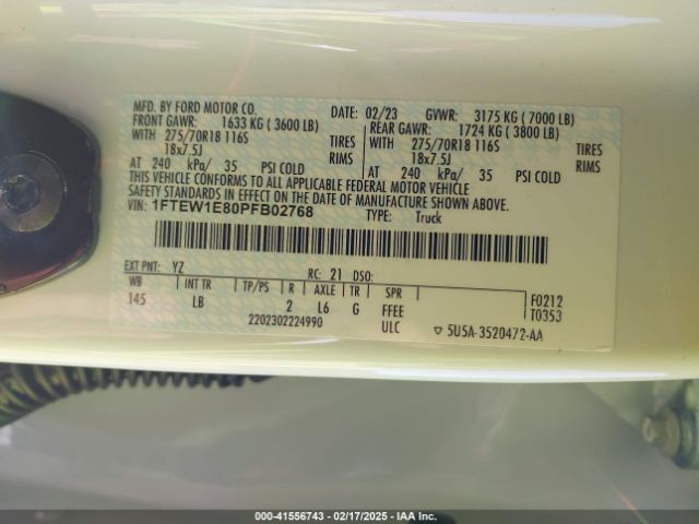 1FTEW1E80PFB02768 Ford F-150 Tremor
