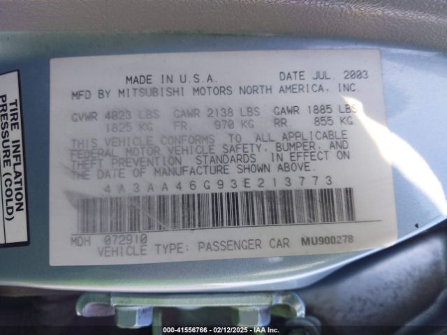 2003 MITSUBISHI GALANT 4A3AA46G93E213773 Photo 8