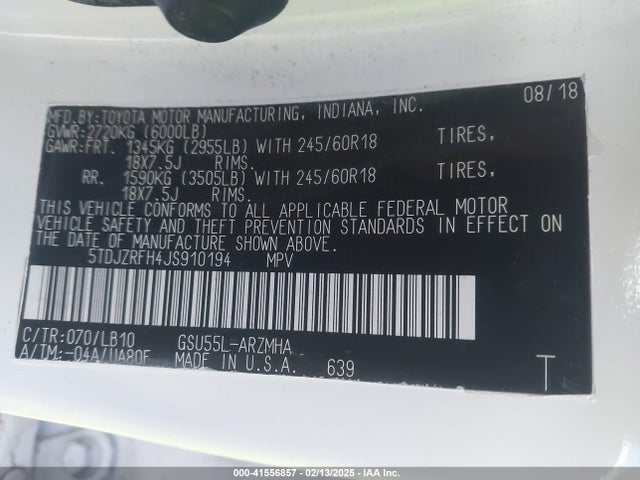 Toyota Highlander Xle 2018 5TDJZRFH4JS910194 Image 9