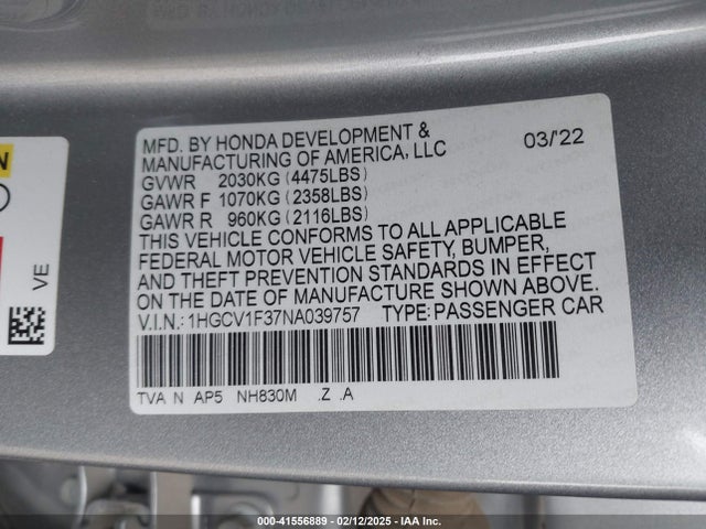 Honda l15be 2022 1HGCV1F37NA039757 Image 9