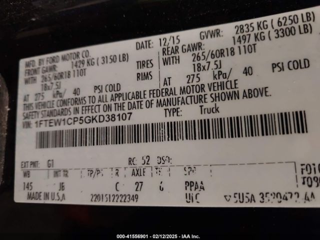 1FTEW1CP5GKD38107 Ford F-150 Xlt