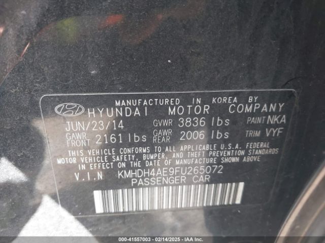 KMHDH4AE9FU265072 Hyundai ELANTRA SE