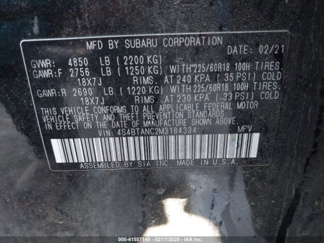 4S4BTANC2M3184334 Subaru Outback Limited