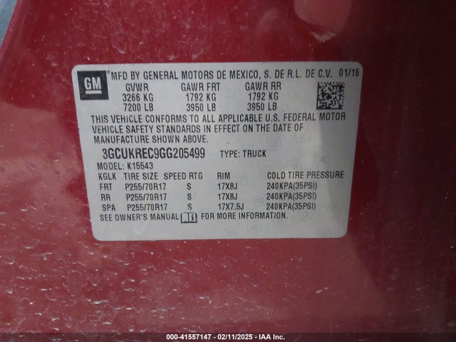 Chevrolet Silverado 1500 1lt 2016 3GCUKREC9GG205499 Image 9