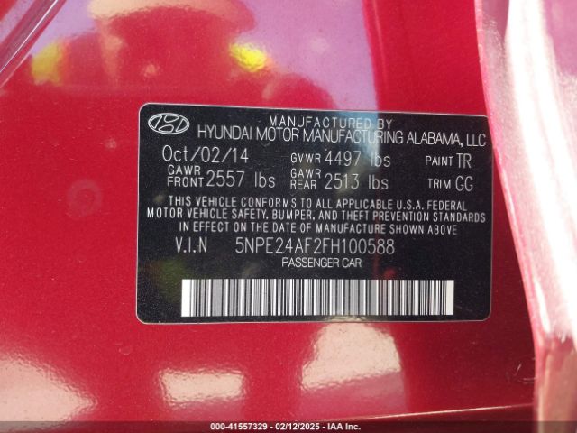 5NPE24AF2FH100588 Hyundai SONATA SE