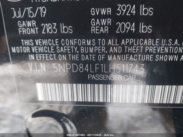 5NPD84LF1LH511743 Hyundai ELANTRA SEL