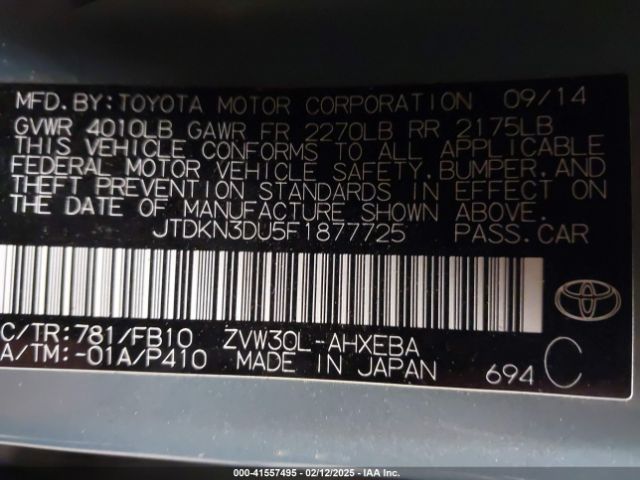 JTDKN3DU5F1877725 Toyota Prius