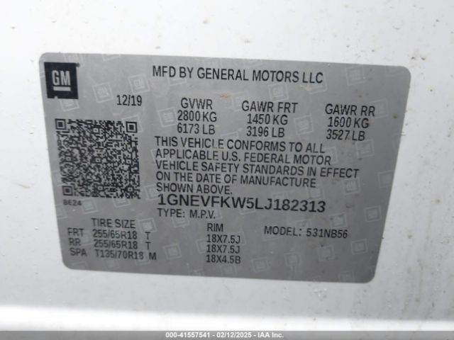 1GNEVFKW5LJ182313 Chevrolet Traverse Awd Ls