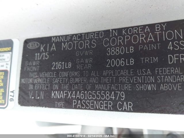 KNAFX4A61G5558479 KIA FORTE LX