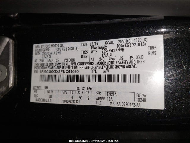 Ford ESCAPE SE 2015 1FMCU0GX3FUC61690 Image 9