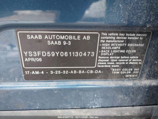 2006 SAAB 9-3 YS3FD59Y061130473 Photo 8