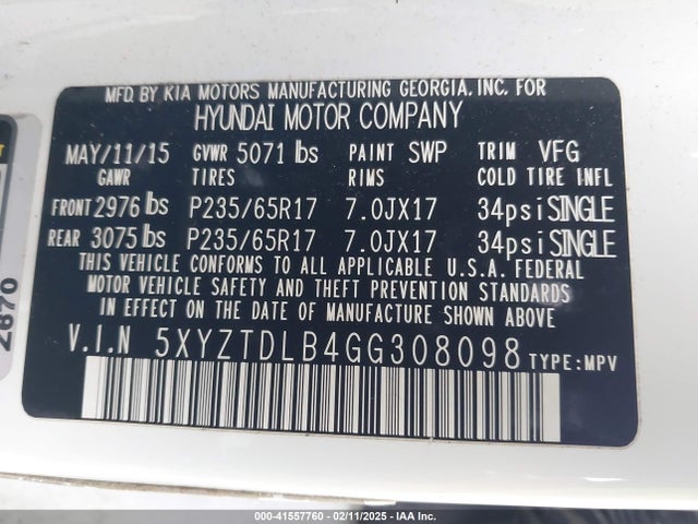 5XYZTDLB4GG308098 Hyundai Santa Fe Sport 2.4l