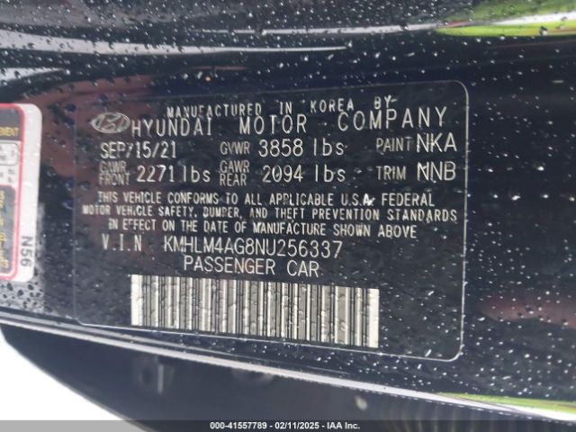 KMHLM4AG8NU256337 Hyundai ELANTRA SEL