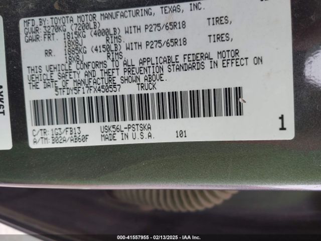 5TFDY5F17FX450557 Toyota Tundra Sr5 5.7l V8
